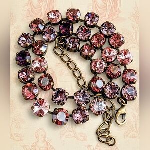 Champagne Pink And Mauve Swarovski Crystal Necklace In Brass